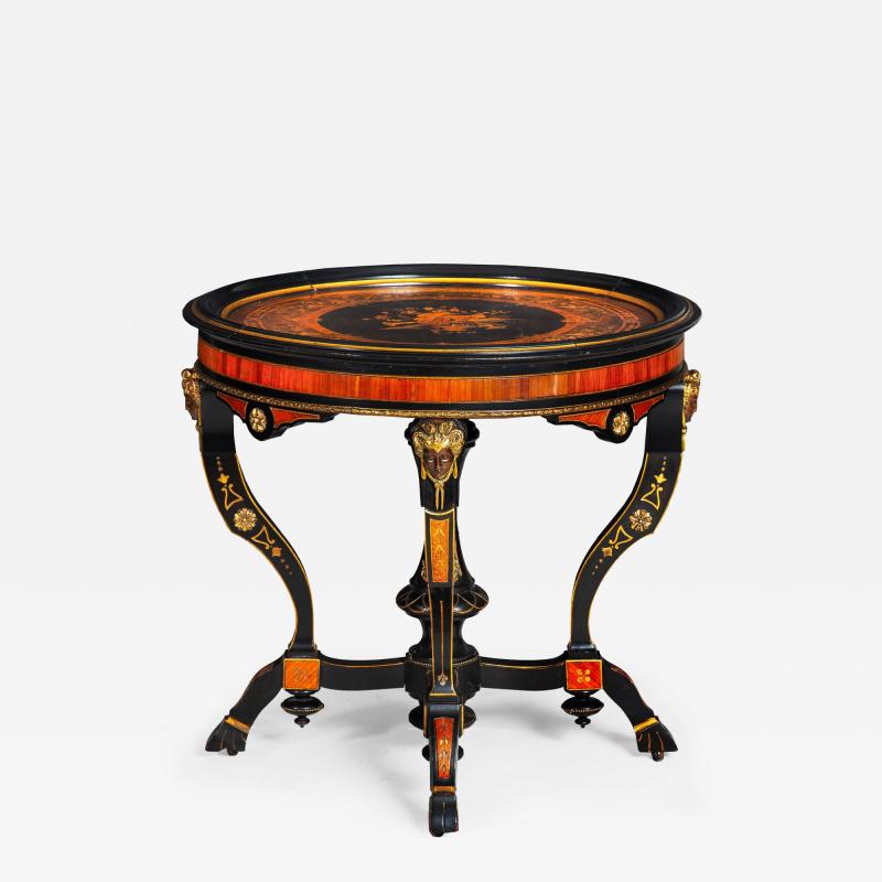 Rare Aesthetic Movement Ebonized Center Table w Bronze Masks ca 1870
