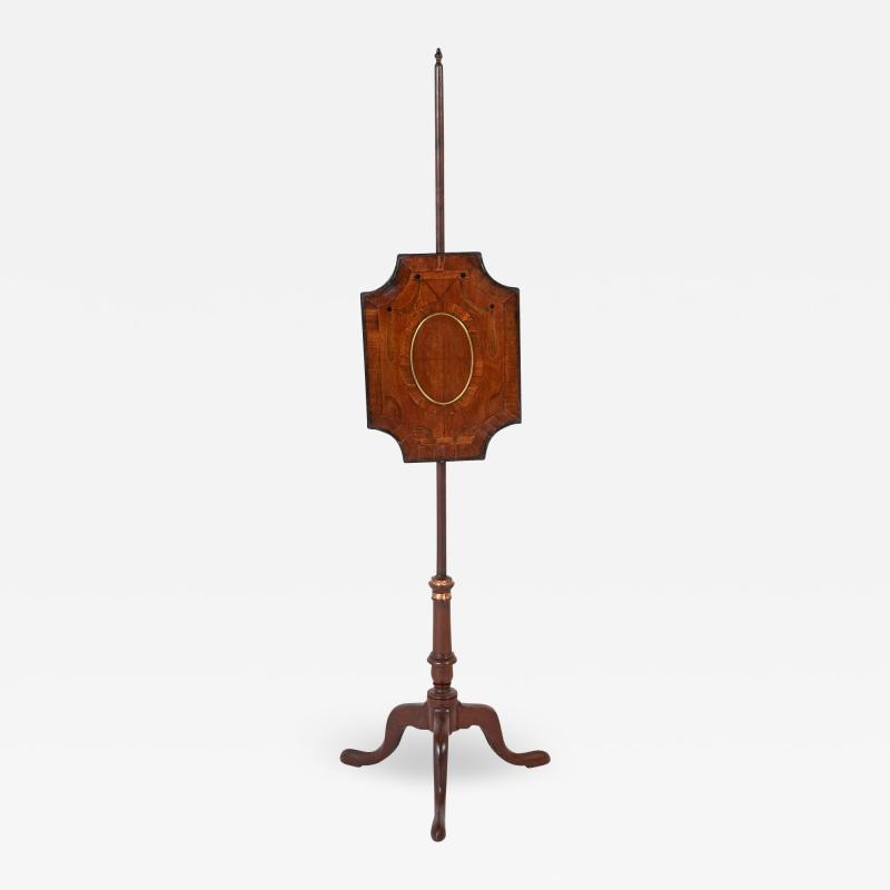 Rare American Federal Fire or Pole Screen with Inlaid Drapery