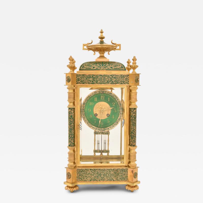 Rare Antique Bigelow Kennard Co Champlev and Brass Crystal Regulator Clock