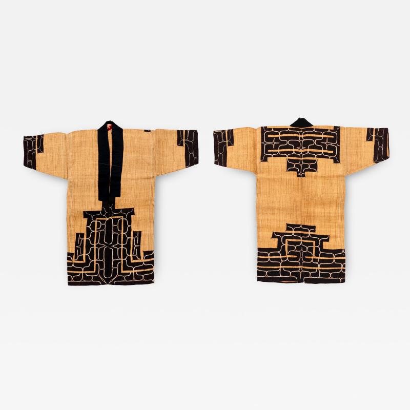 Rare Antique Japanese Ainu Robe Hokkaido Elm Fibers with Appliqu Embroidery