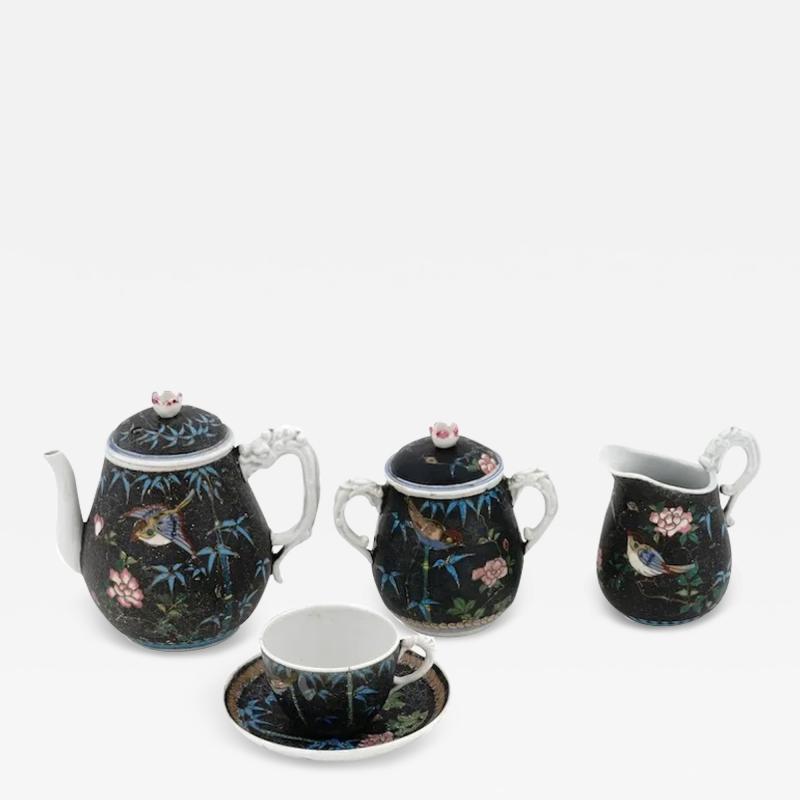 Rare Antique Japanese Cloisonne Enamel Porcelain Tea Set Totai Signed