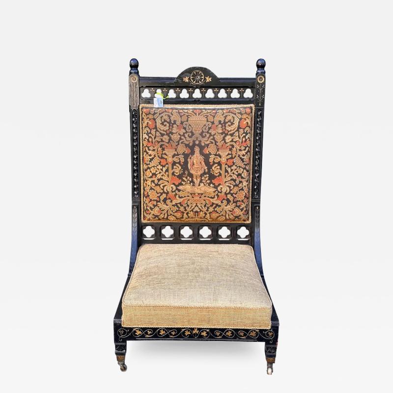 Rare Antique Moroccan Throne Chair W Petite Point Back and Low Seat 19c India
