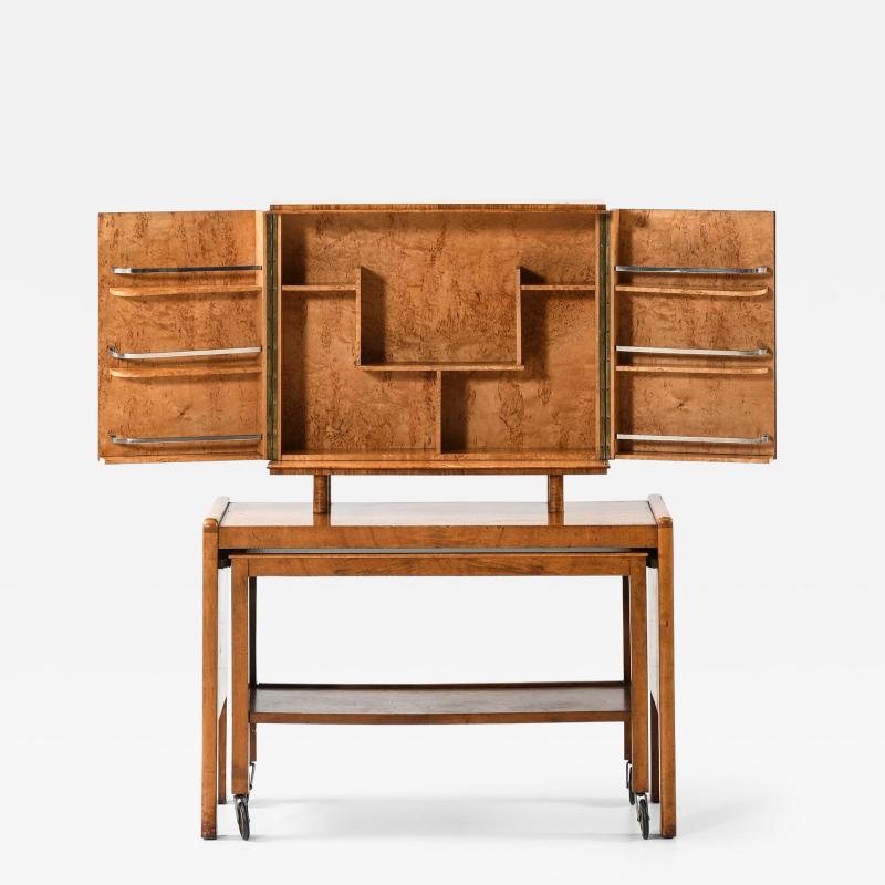 Rare Bar Cabinet in Birch and Glass 1930