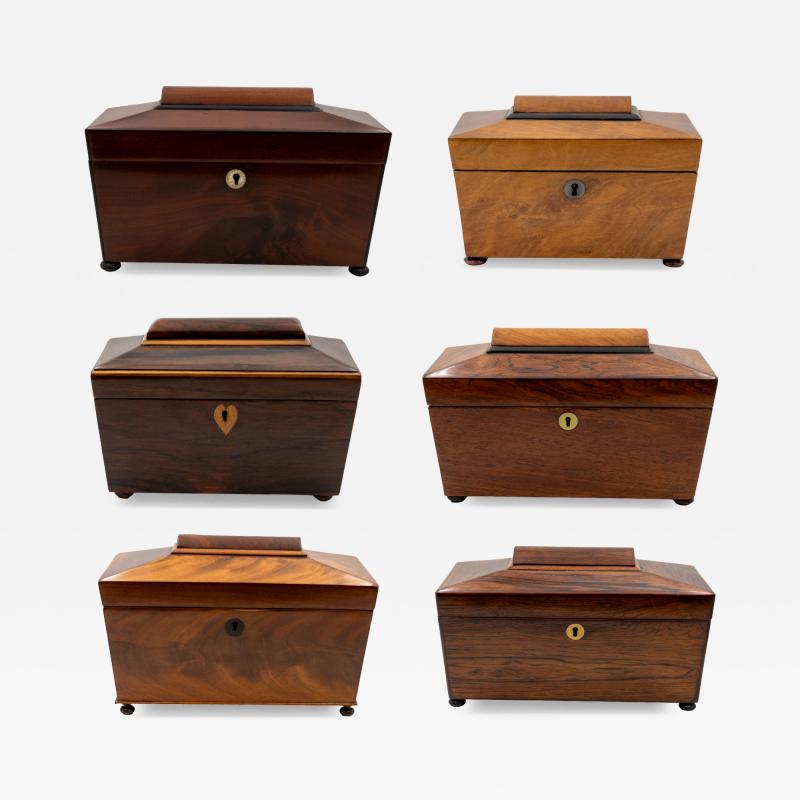 Rare Collection of Six Early English Boxes Early Victorian Circa 1840 1850