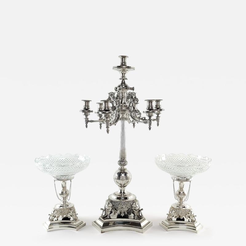 Rare English Victorian Silver Plated Garniture in the Indian Taste circa 1860