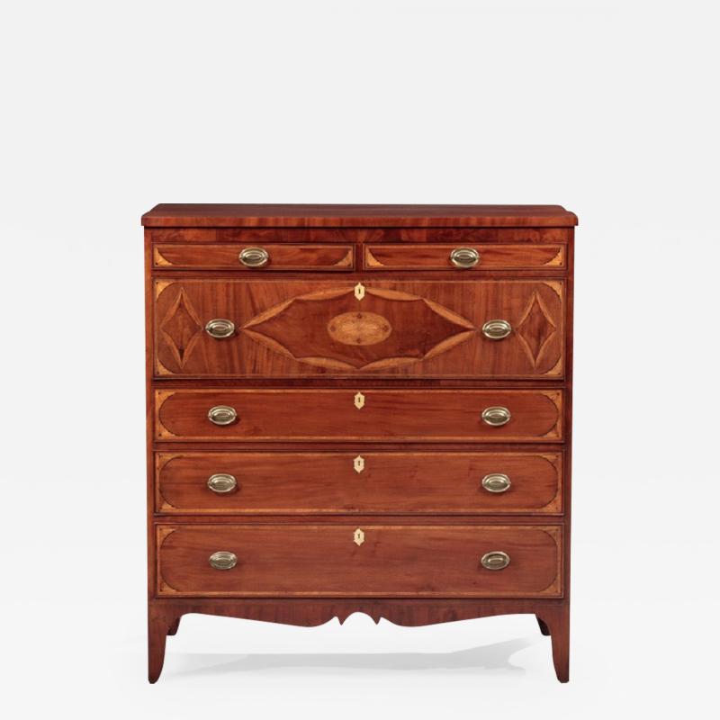 Rare Federal Bellflower Fan Inlaid Chest of Drawers