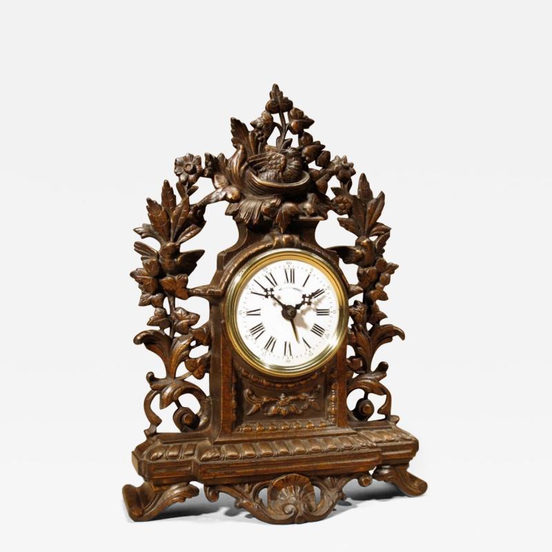 Rare French Old Brown Colour Gild Cast iron Alarm mantel Clock
