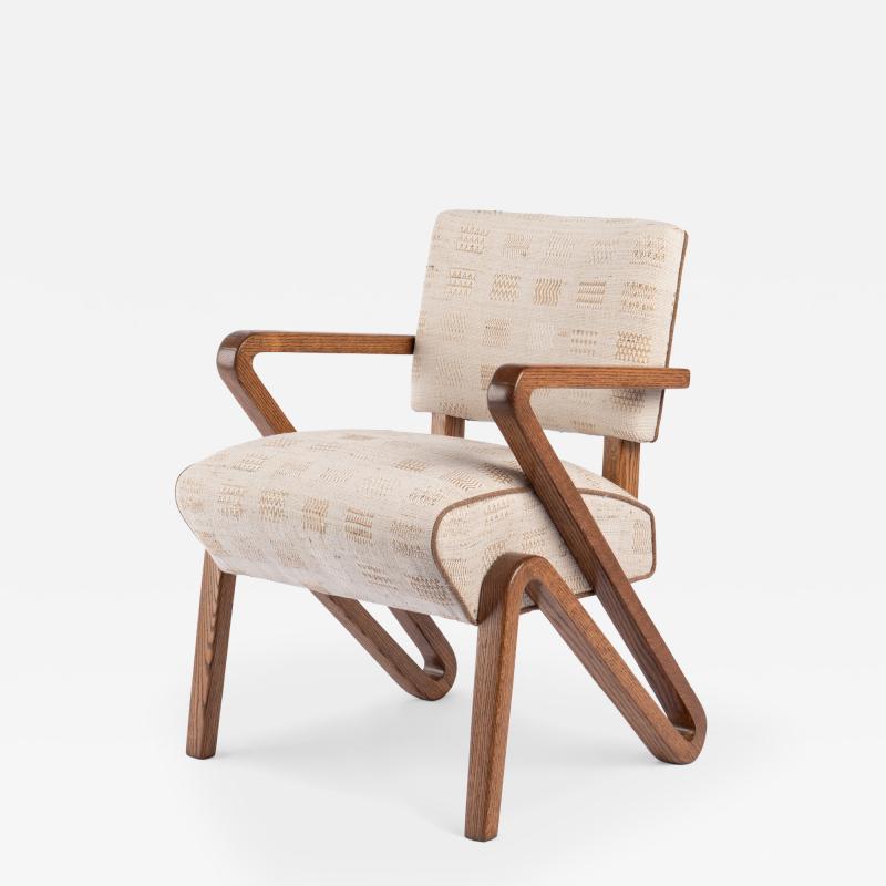 Rare Grasshopper Form Accent Chair in Hand Woven Silk Linen