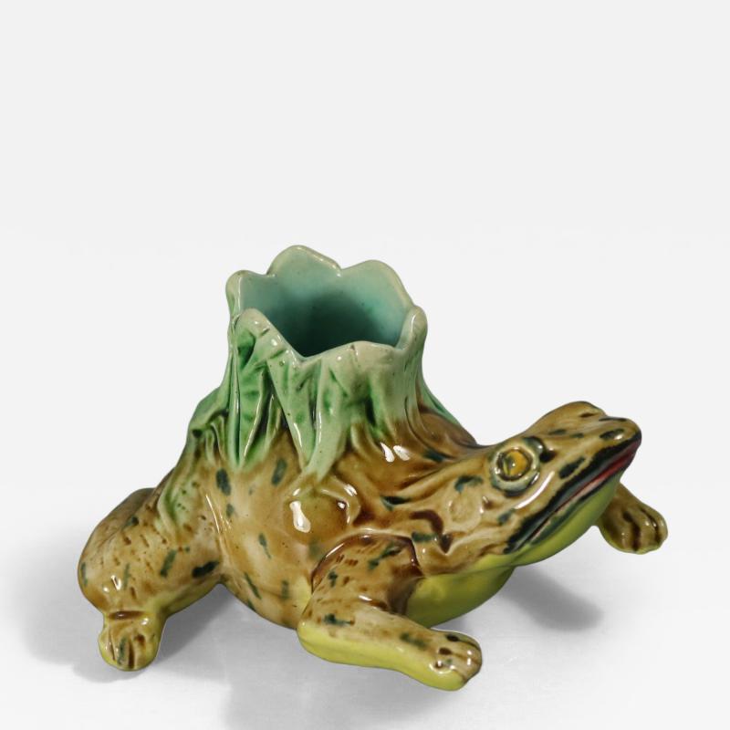 Rare Holdcroft Majolica Frog Toothpick Holder