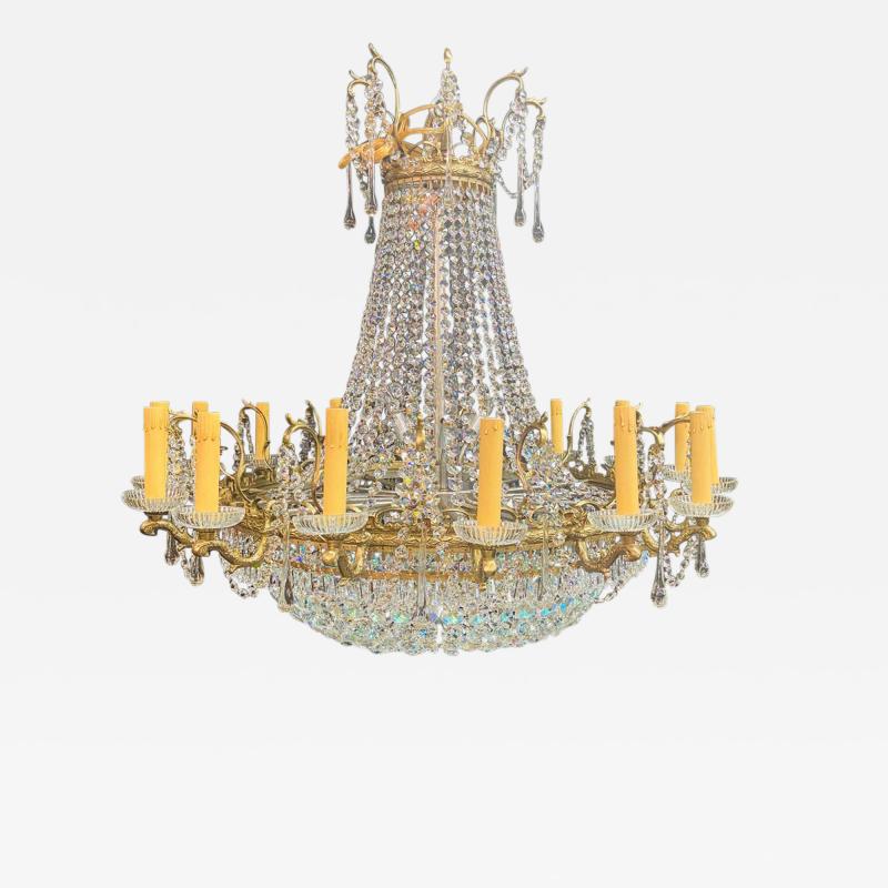 Rare Large Louis XVI Empire Style Bronze and Crystal Chandelier