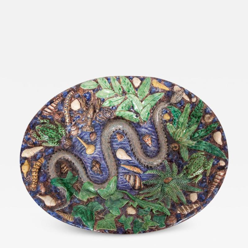 Rare Large Palissy Ware Charger with Naturalistic Decoration