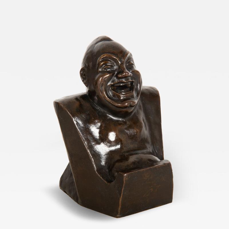 Rare Laughing Buddha Self Portrait Bronze Sculpture Bust by Enrico Caruso