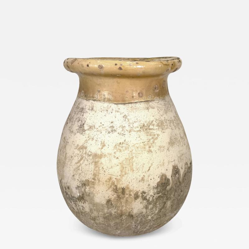 Rare Medium Antique French Biot Jar with Butter Yellow Glazed Rim