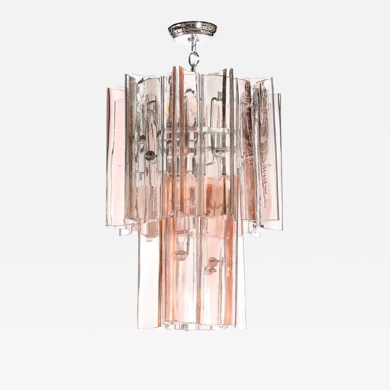 Rare Mid Century Hand Blown Smoked Rose Murano Glass 2 Tier Pendant Chandelier