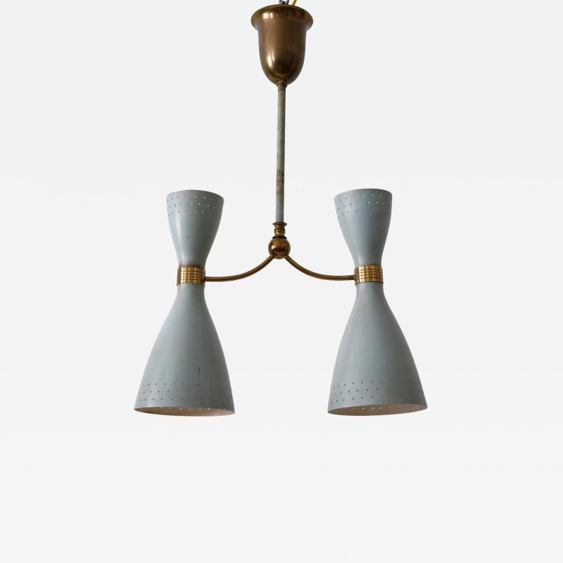Rare Mid Century Modern Two Armed Diabolo Pendant Lamp or Chandelier Italy 1950s