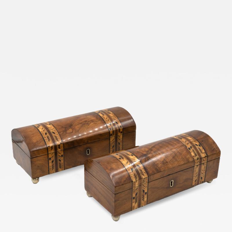 Rare Pair Of Dome Top Tunbridge Ware Boxes With Intricate Inlays Circa 1850