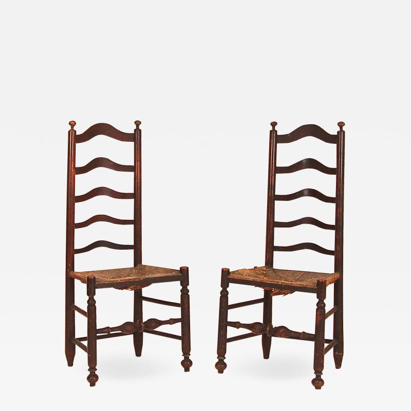 Rare Pair of Five Slat Ladderback Side Chairs