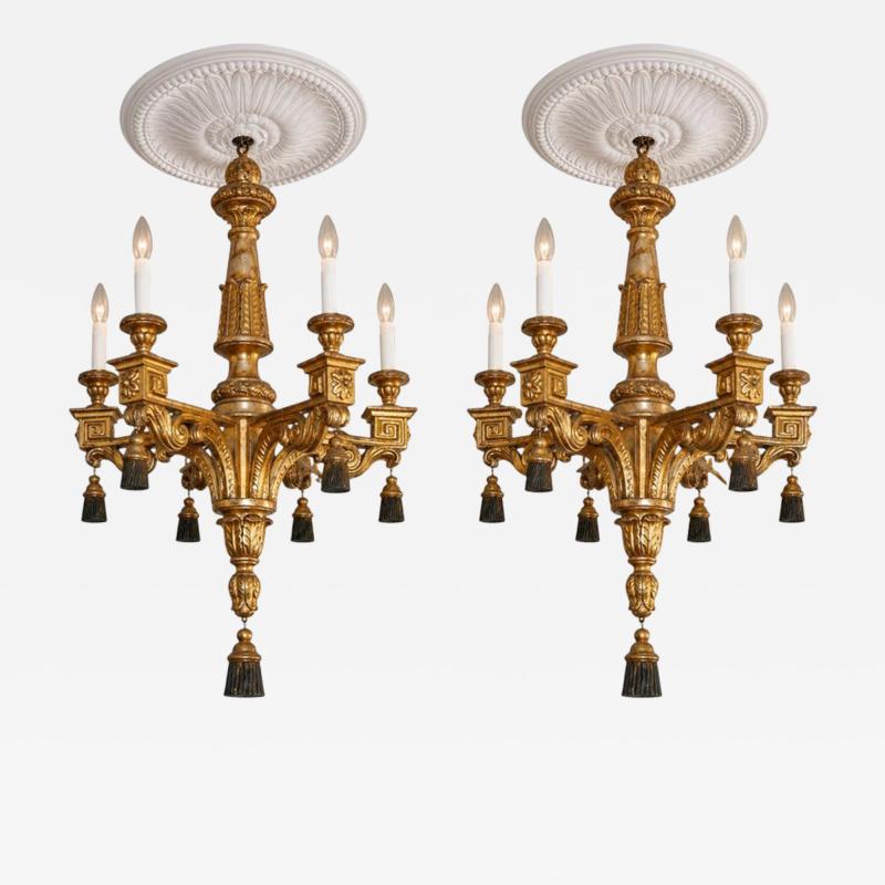 Rare Pair of Italian 18th Century Giltwood Chandelier
