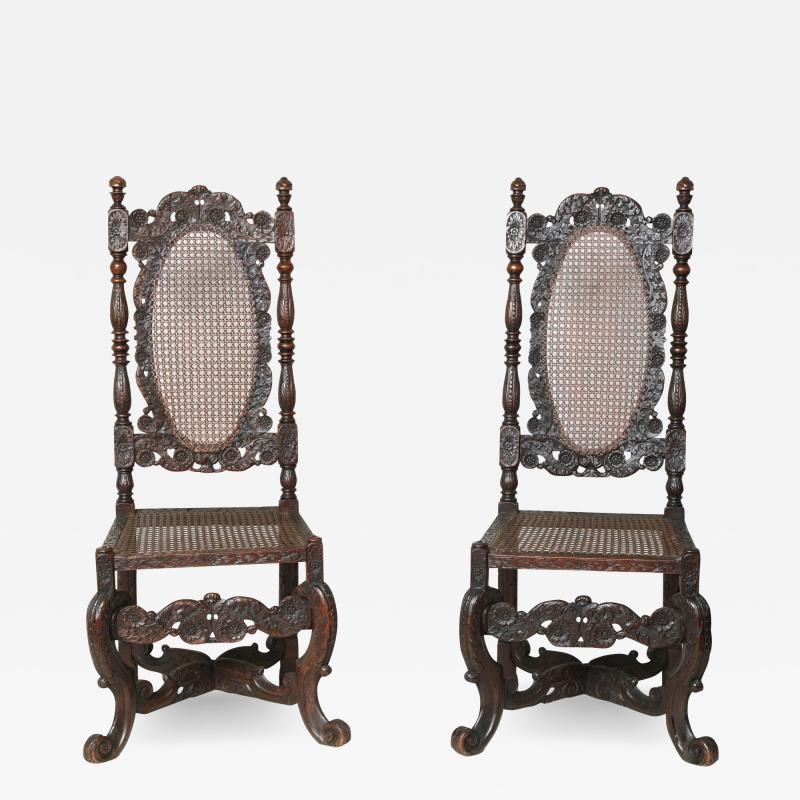 Rare Pair of James II Walnut Hall Chairs