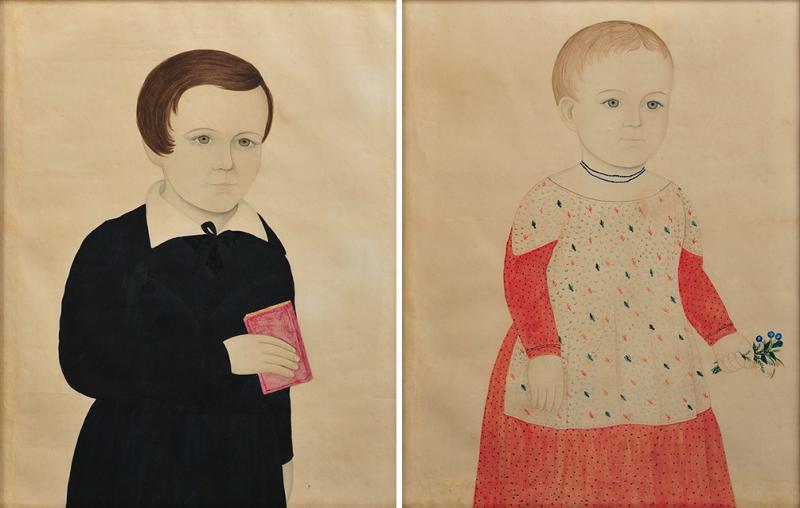 Rare Pair of Portraits of a Boy and Girl