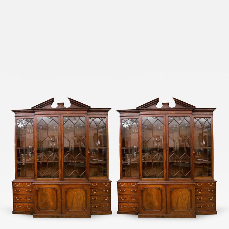 Rare Pair of a George III Mahogany Breakfront Library Bookcases