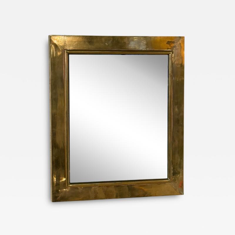 Rare Rectangular Wall Mirror with Solid Brass Frame Italy 1950s
