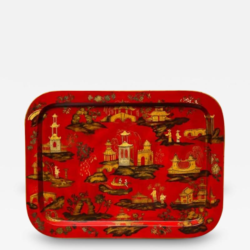 Rare Scarlet Papier Mache Rectangular Dished Tray