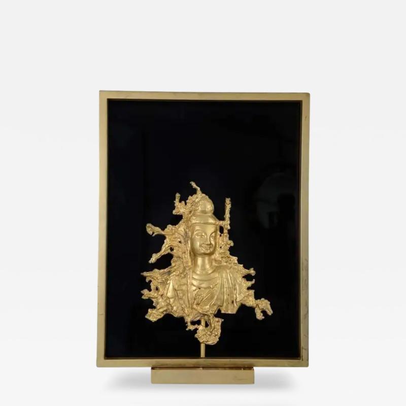 Rare Sconce with a Buddha Bronze Figure Maison Guerin Paris circa 1970