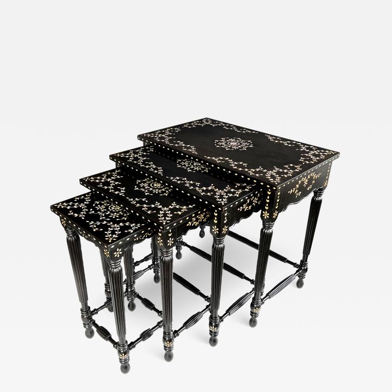 Rare Set of 4 Anglo Indian Inlaid and Ebonized Wood Nesting Tables
