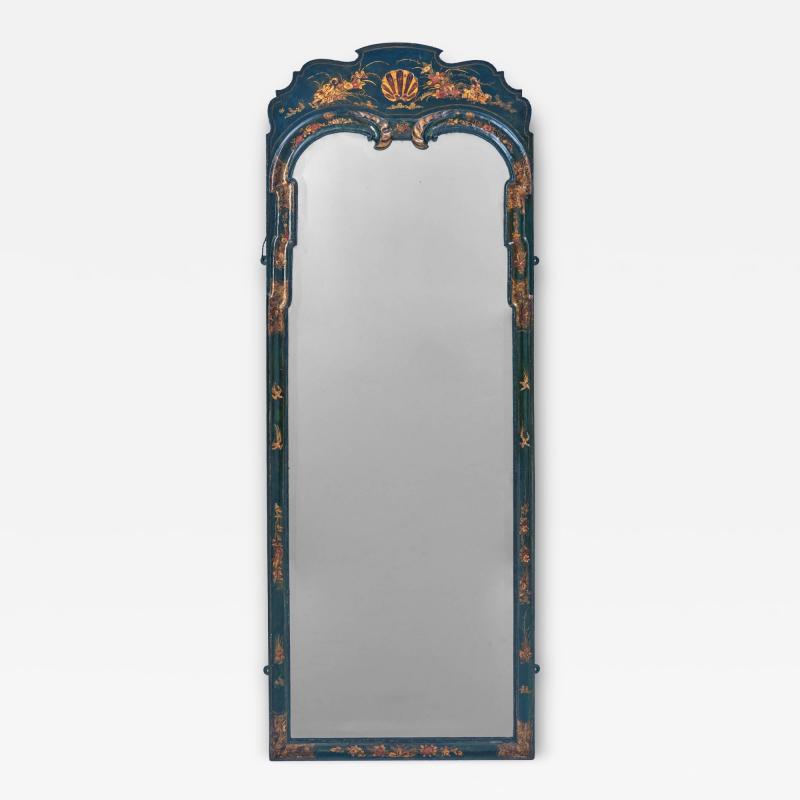 Rare William and Mary Blue Lacquered or Japanned Pier Mirror