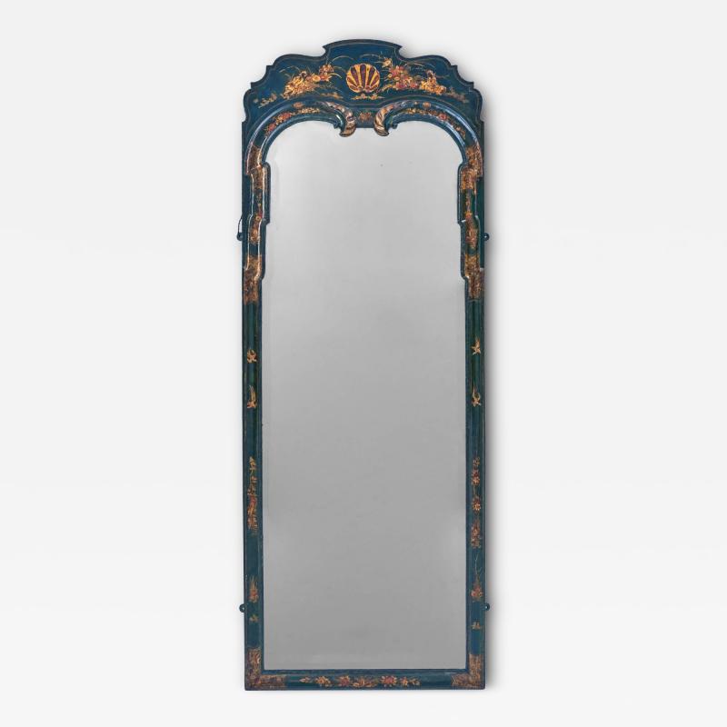 Rare William and Mary Blue Lacquered or Japanned Pier Mirror