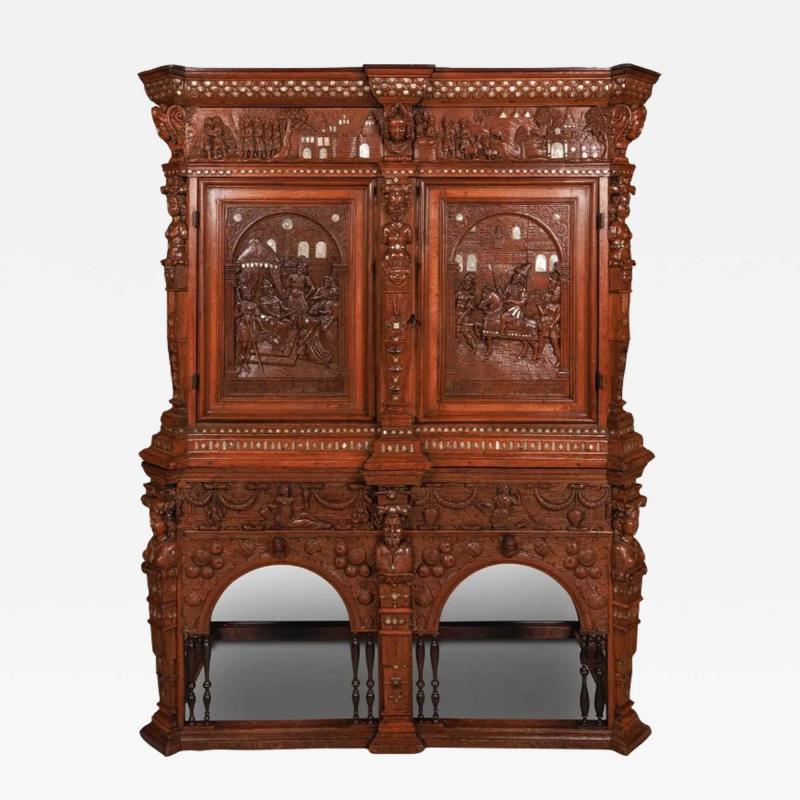 Rare and Important Renaissance Judaica Carved Oak Wood Cabinet