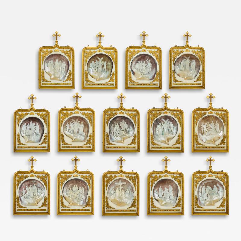 Rare and large 19th century set of 14 mother of pearl Stations of the Cross