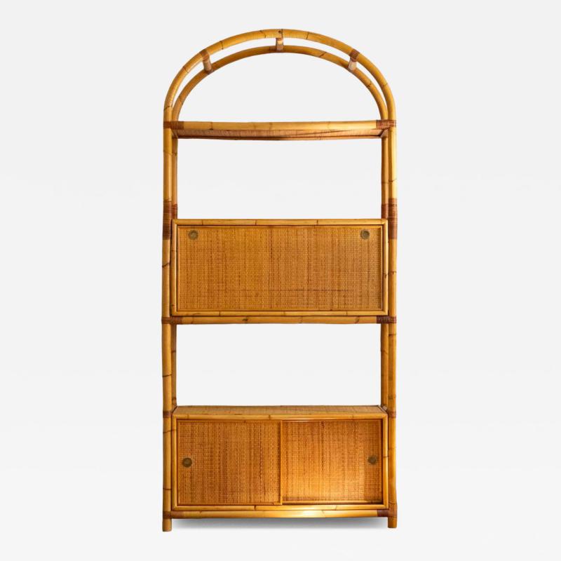 Rattan Bookcase with Drop Down Desk 1950s