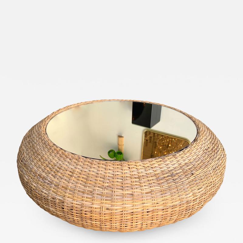 Rattan Donuts Coffee Cocktail Table Italy 1970s