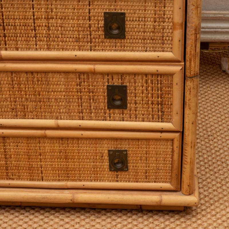 Pair of Rattan Dressers with Brass Campaign Style Hardware
