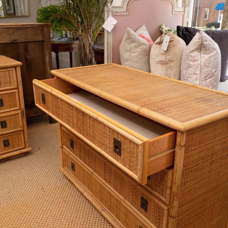 Pair of Rattan Dressers with Brass Campaign Style Hardware