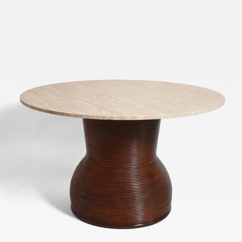 Rattan and travertine round dining table 1970s 