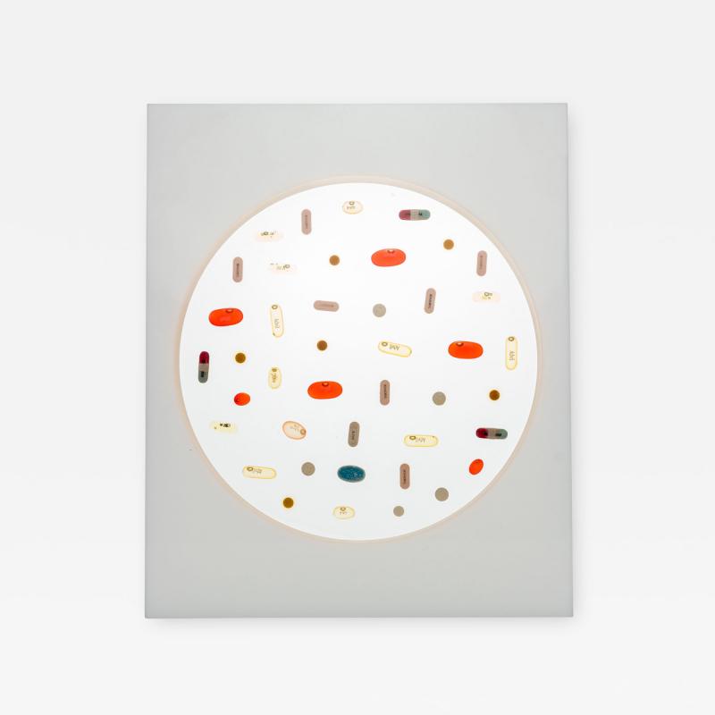 Ray Geary Contemporary Resin And Pill Sculpture Titled White Pill Circle
