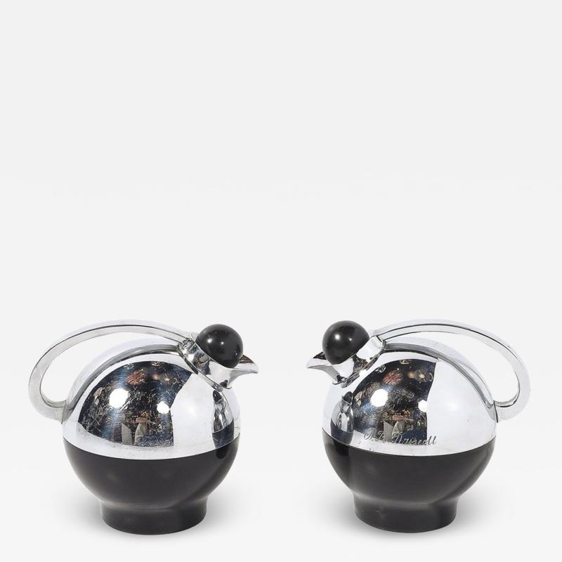 Raymond Loewy Art Deco Spherical Miracle Chrome Bakelite Thermos Bottles by Raymond Loewy