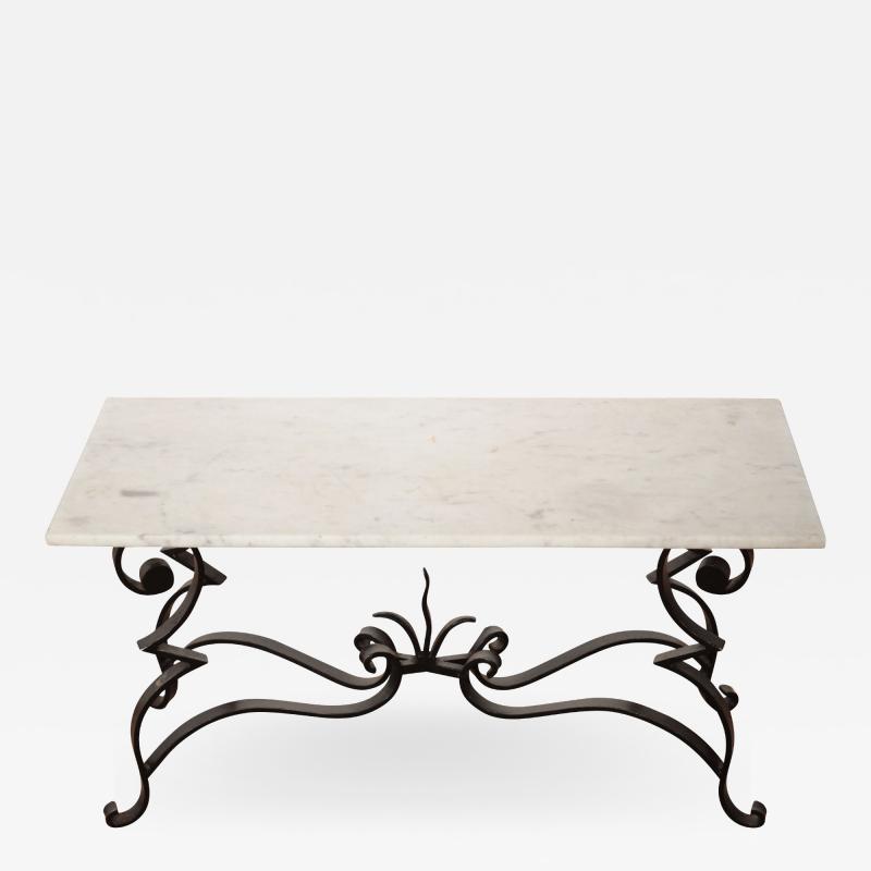 Raymond Subes Art Deco Iron feet marble top Coffee Table style of Raymond Subes 1950s