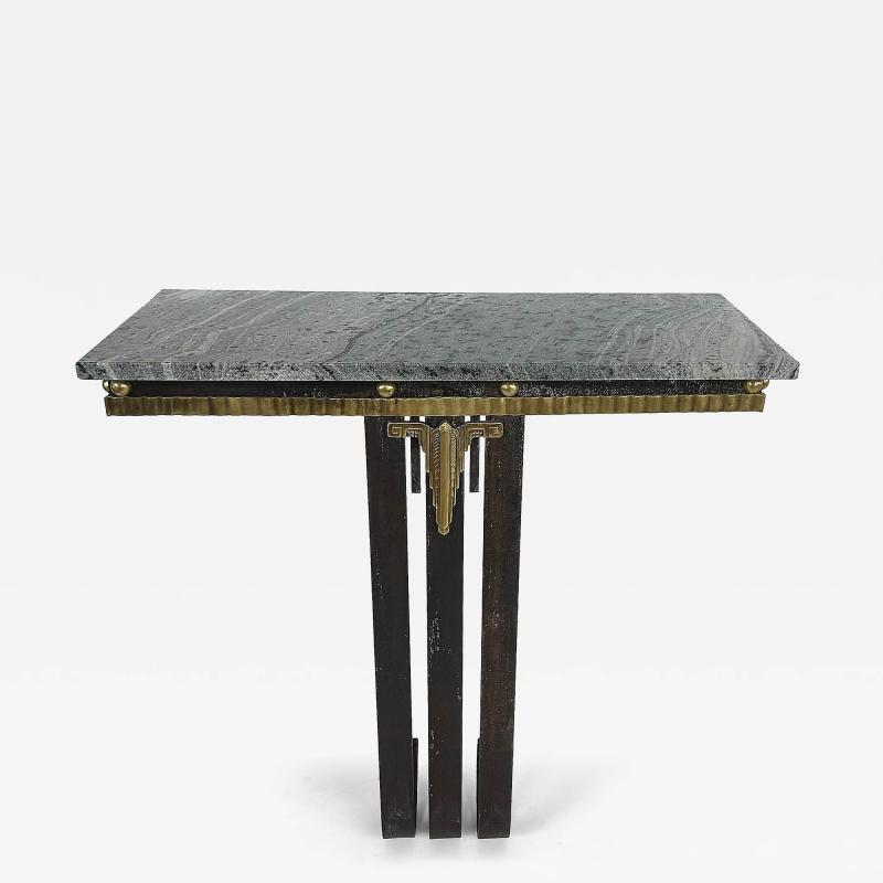 Raymond Subes Art Deco Wrought Iron Brass Marble Console Table Subes Manner