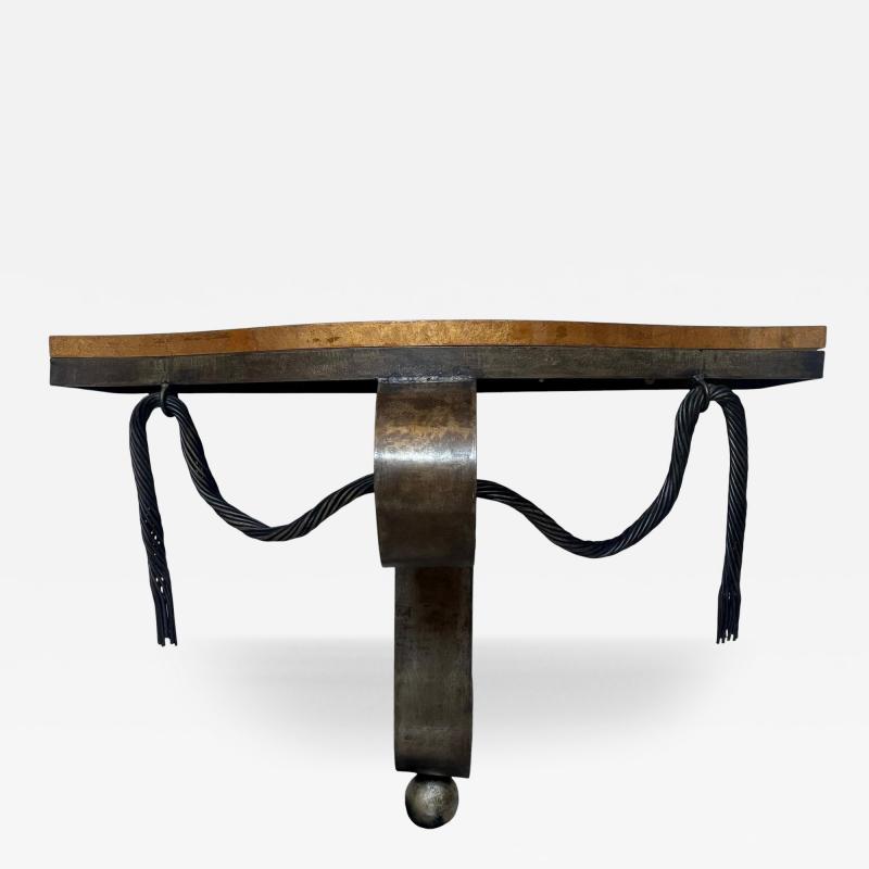 Raymond Subes Fabulous Art Deco Raymond Subes Forged Iron Goatskin Console Table