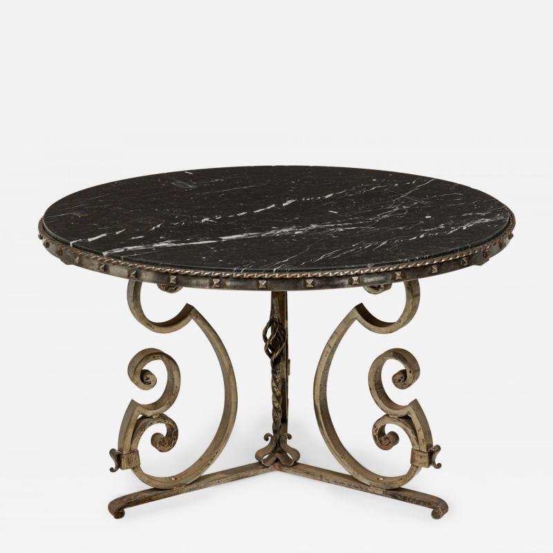 Raymond Subes Iron and Black Marble Circular Scoll Form Center Table manner of Raymond Subes 