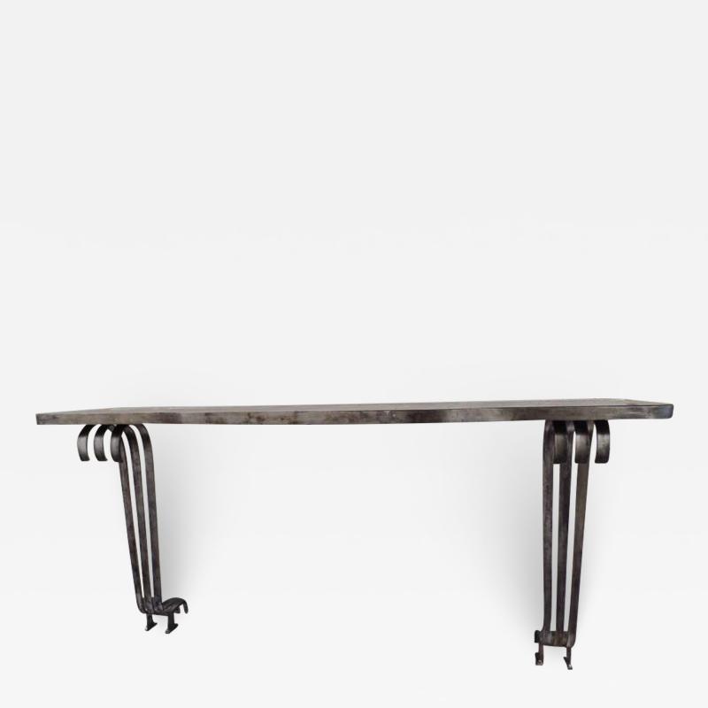 Raymond Subes Large French Mid Century Modern Silvered Iron Console Attr Raymond Subes 1930