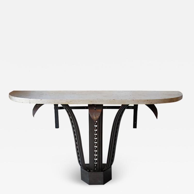 Raymond Subes Massive Fer Forge Console with Marble Top