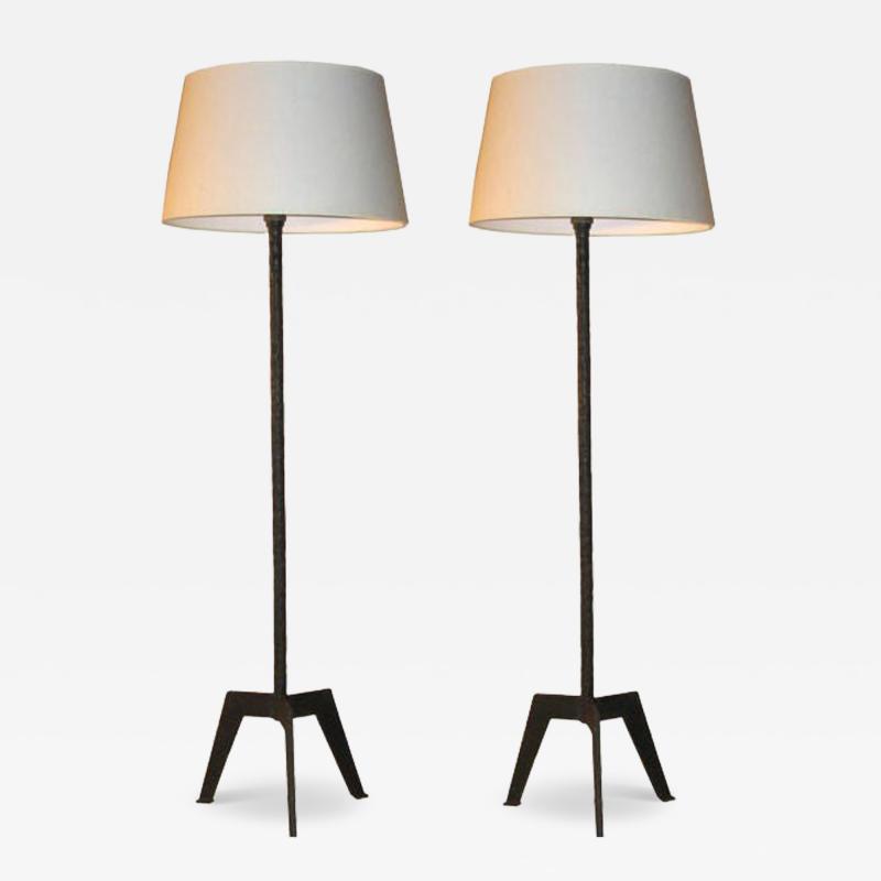 Raymond Subes Pair of Custom French Art Deco Wrought Iron Floor Lamps style of Raymond Subes