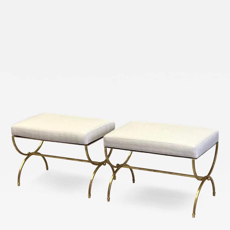 Raymond Subes Pair of French Modern Neoclassical Gilt Iron Benches in Style of Raymond Subes