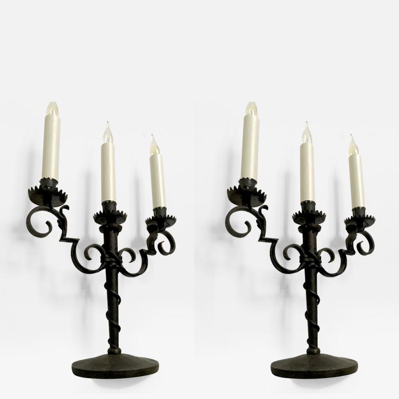 Raymond Subes Raymond Subes Pair of Refined Wrought Iron Candlesticks