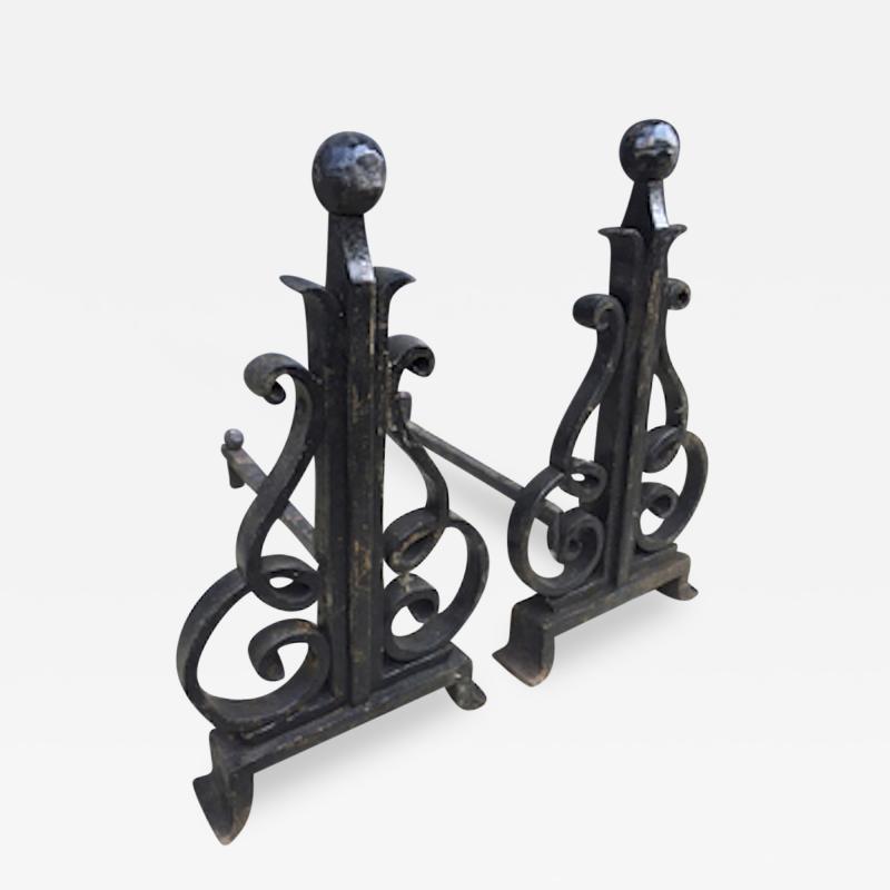 Raymond Subes Raymond Subes Pair of Sturdy Wrought Iron Andiron